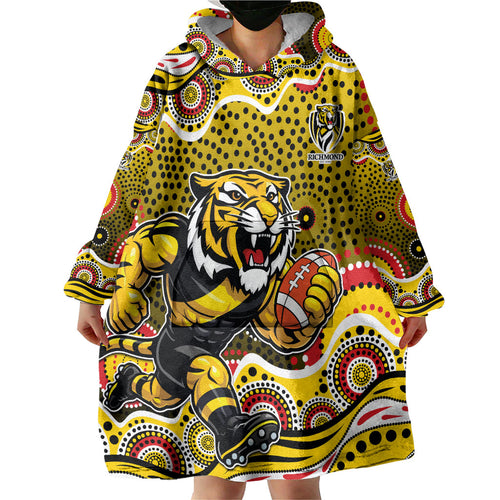 Richmond Tigers Wearable Blanket Hoodie Aboriginal Dot Pattern - Football Mascot Heritage Pride