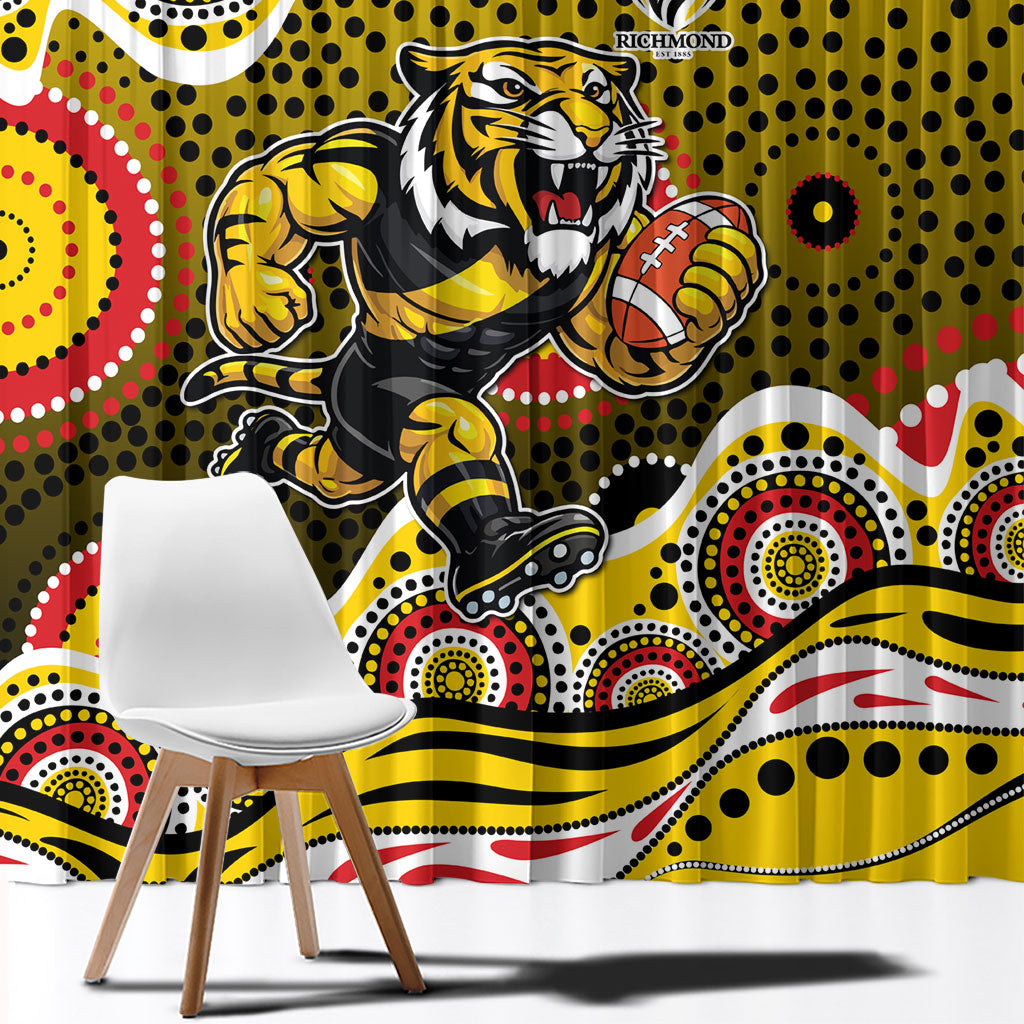 Richmond Tigers Window Curtain Aboriginal Dot Pattern - Football Mascot Heritage Pride