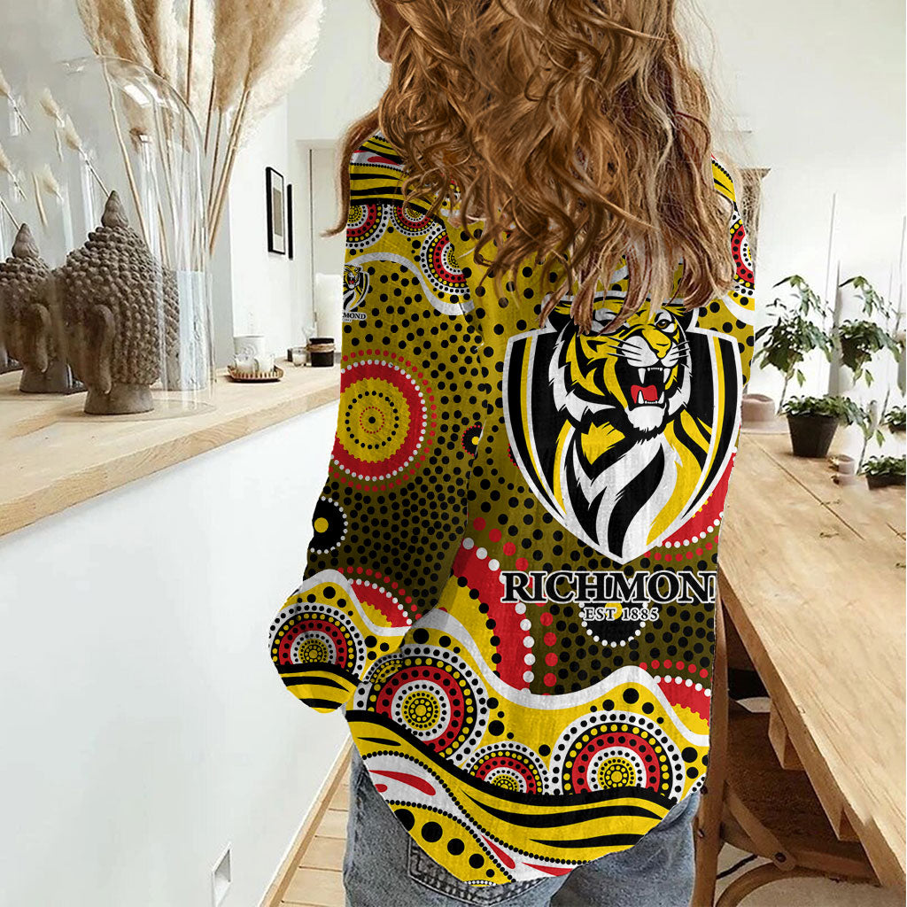 Richmond Tigers Women Casual Shirt Aboriginal Dot Pattern - Football Mascot Heritage Pride