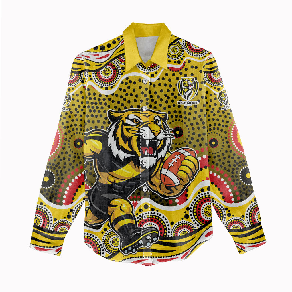 Richmond Tigers Women Casual Shirt Aboriginal Dot Pattern - Football Mascot Heritage Pride