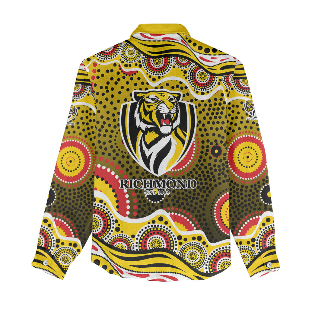 Richmond Tigers Women Casual Shirt Aboriginal Dot Pattern - Football Mascot Heritage Pride