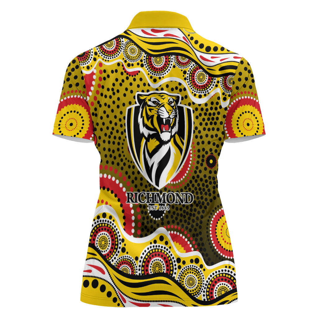 Richmond Tigers Women Polo Shirt Aboriginal Dot Pattern - Football Mascot Heritage Pride