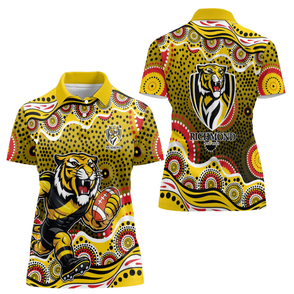 Richmond Tigers Women Polo Shirt Aboriginal Dot Pattern - Football Mascot Heritage Pride