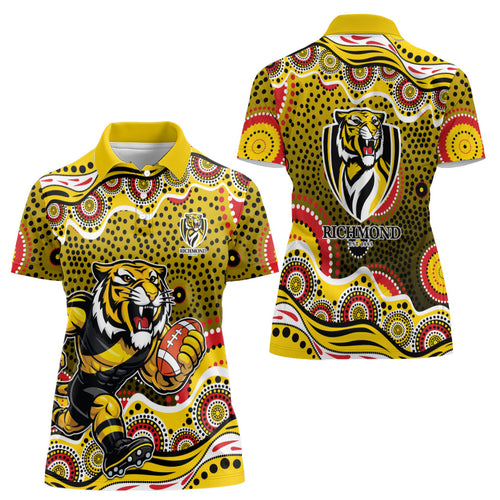 Richmond Tigers Women Polo Shirt Aboriginal Dot Pattern - Football Mascot Heritage Pride