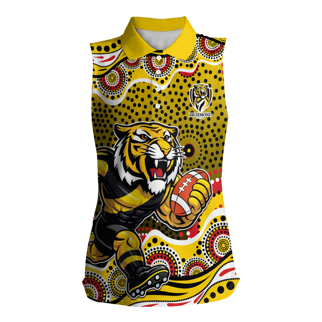 Richmond Tigers Women Sleeveless Polo Shirt Aboriginal Dot Pattern - Football Mascot Heritage Pride