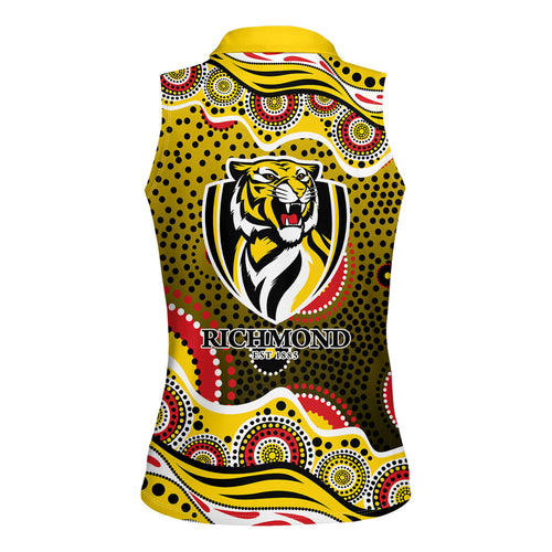 Richmond Tigers Women Sleeveless Polo Shirt Aboriginal Dot Pattern - Football Mascot Heritage Pride