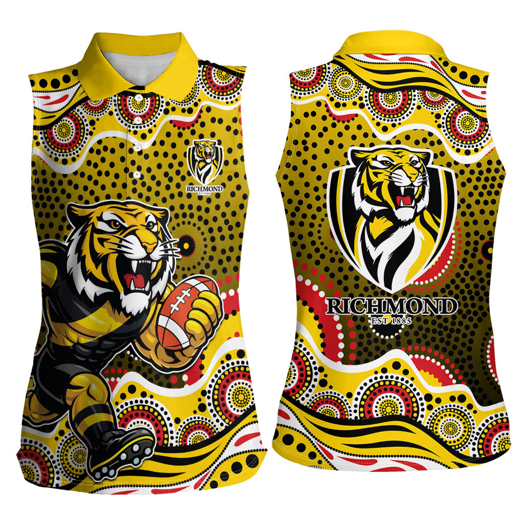 Richmond Tigers Women Sleeveless Polo Shirt Aboriginal Dot Pattern - Football Mascot Heritage Pride