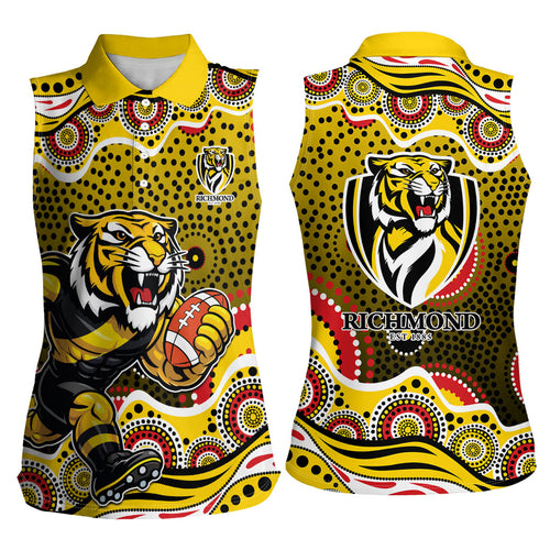 Richmond Tigers Women Sleeveless Polo Shirt Aboriginal Dot Pattern - Football Mascot Heritage Pride