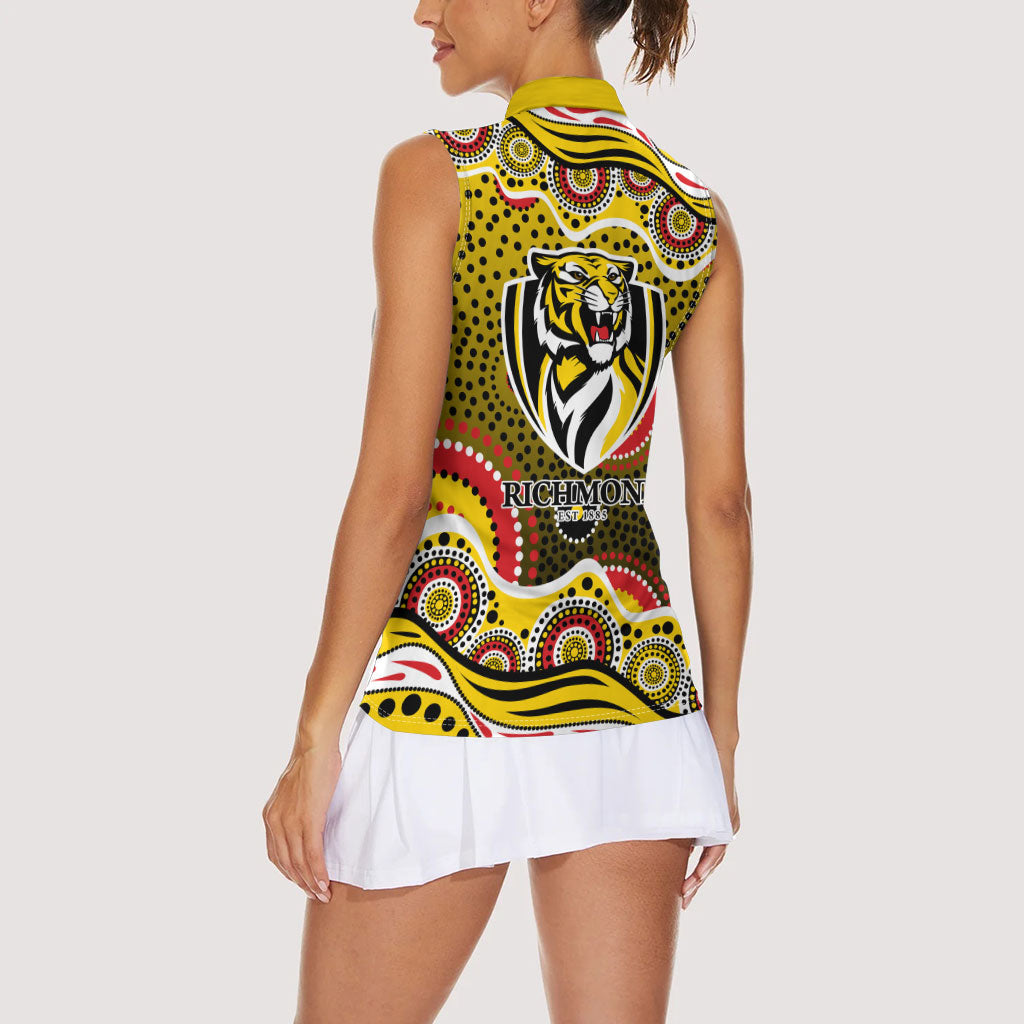 Richmond Tigers Women Sleeveless Polo Shirt Aboriginal Dot Pattern - Football Mascot Heritage Pride