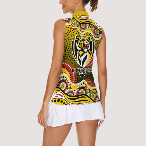 Richmond Tigers Women Sleeveless Polo Shirt Aboriginal Dot Pattern - Football Mascot Heritage Pride