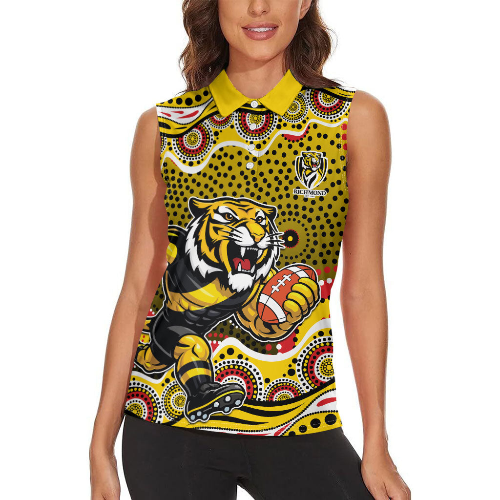Richmond Tigers Women Sleeveless Polo Shirt Aboriginal Dot Pattern - Football Mascot Heritage Pride
