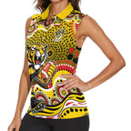 Richmond Tigers Women Sleeveless Polo Shirt Aboriginal Dot Pattern - Football Mascot Heritage Pride