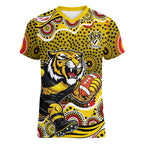 Richmond Tigers Women V-Neck T-Shirt Aboriginal Dot Pattern - Football Mascot Heritage Pride