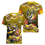 Richmond Tigers Women V-Neck T-Shirt Aboriginal Dot Pattern - Football Mascot Heritage Pride