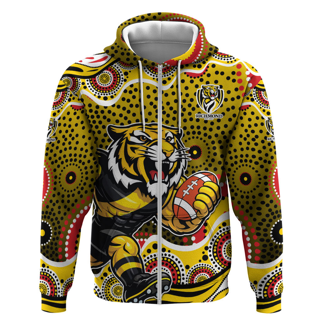 Richmond Tigers Zip Hoodie Aboriginal Dot Pattern - Football Mascot Heritage Pride