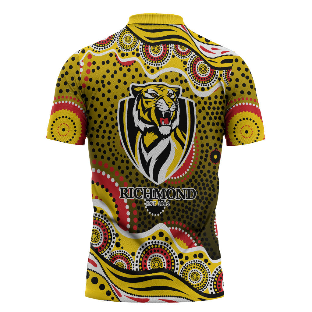 Richmond Tigers Zipper Polo Shirt Aboriginal Dot Pattern - Football Mascot Heritage Pride