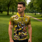 Richmond Tigers Zipper Polo Shirt Aboriginal Dot Pattern - Football Mascot Heritage Pride
