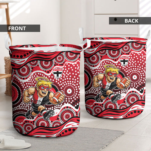 St Kilda Saints Laundry Basket Aboriginal Dot Pattern - Football Mascot Heritage Pride