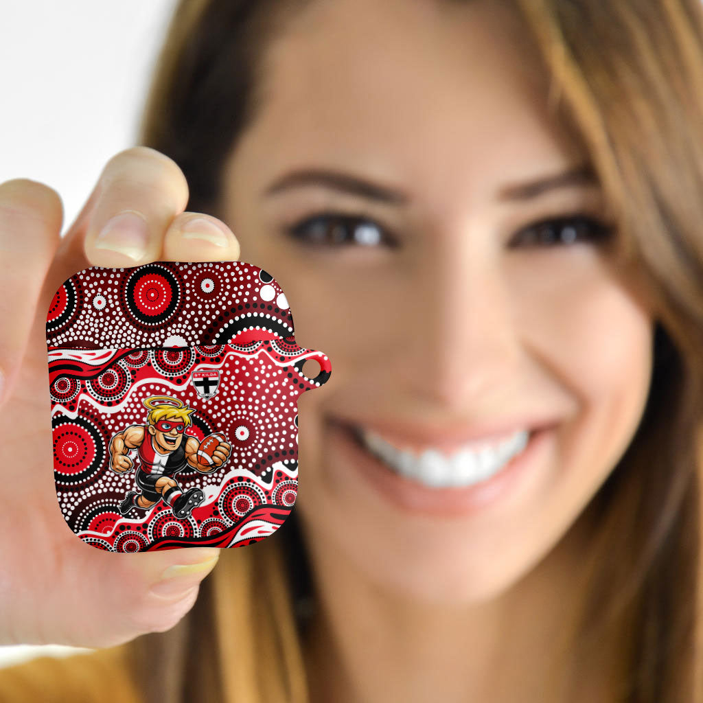 St Kilda Saints AirPods Case Aboriginal Dot Pattern - Football Mascot Heritage Pride