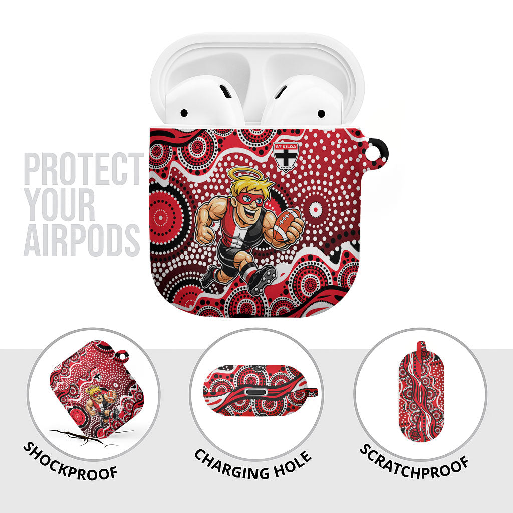 St Kilda Saints AirPods Case Aboriginal Dot Pattern - Football Mascot Heritage Pride