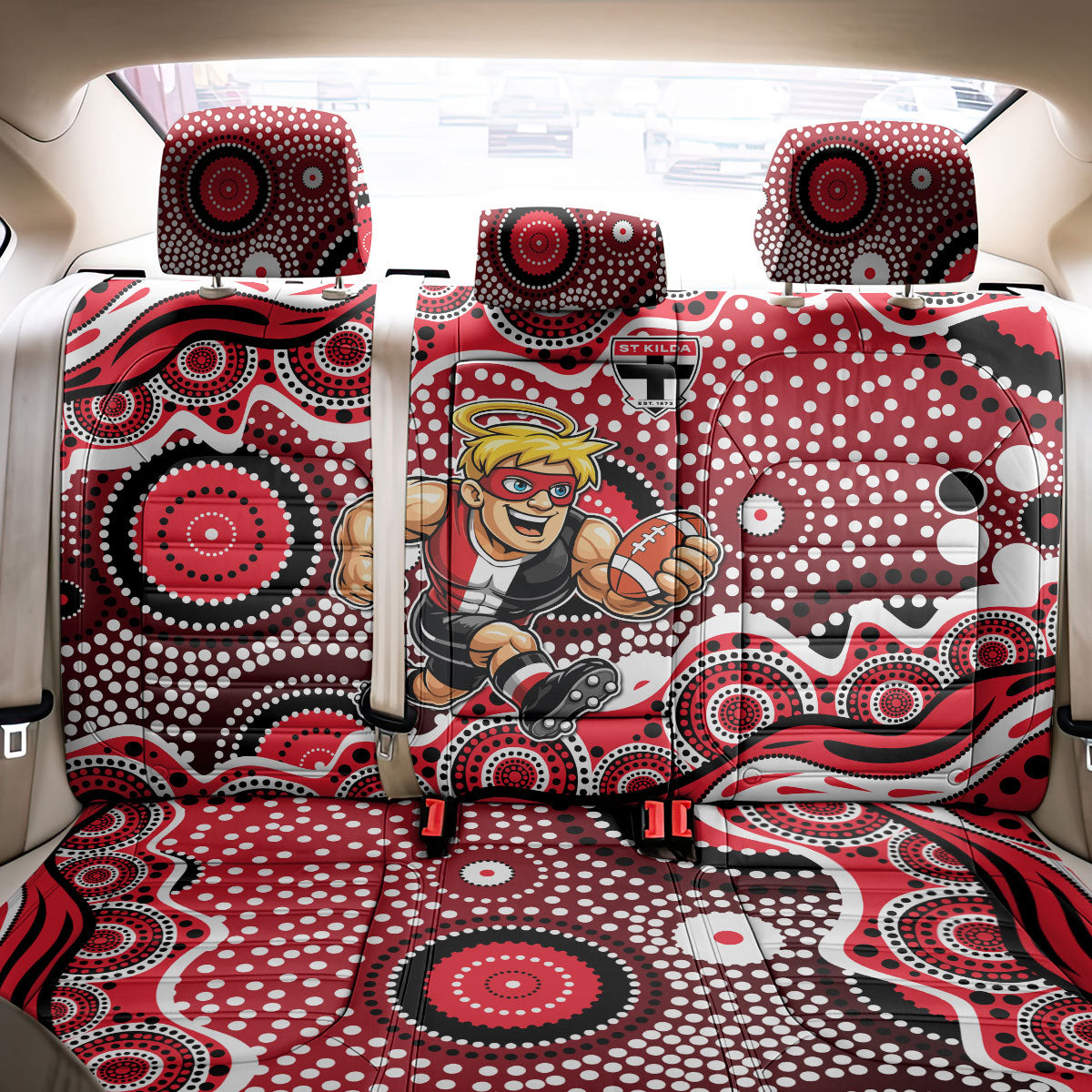 St Kilda Saints Back Car Seat Cover Aboriginal Dot Pattern - Football Mascot Heritage Pride