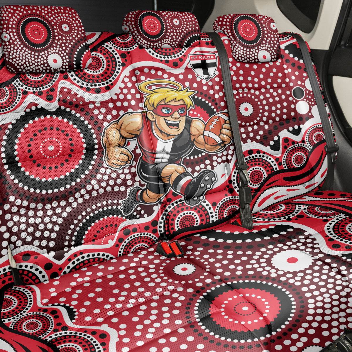 St Kilda Saints Back Car Seat Cover Aboriginal Dot Pattern - Football Mascot Heritage Pride
