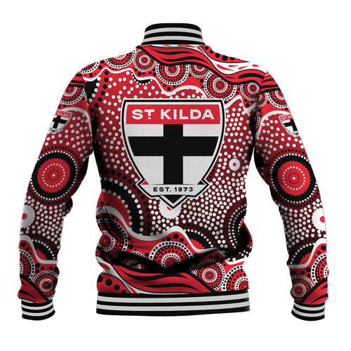 St Kilda Saints Baseball Jacket Aboriginal Dot Pattern - Football Mascot Heritage Pride