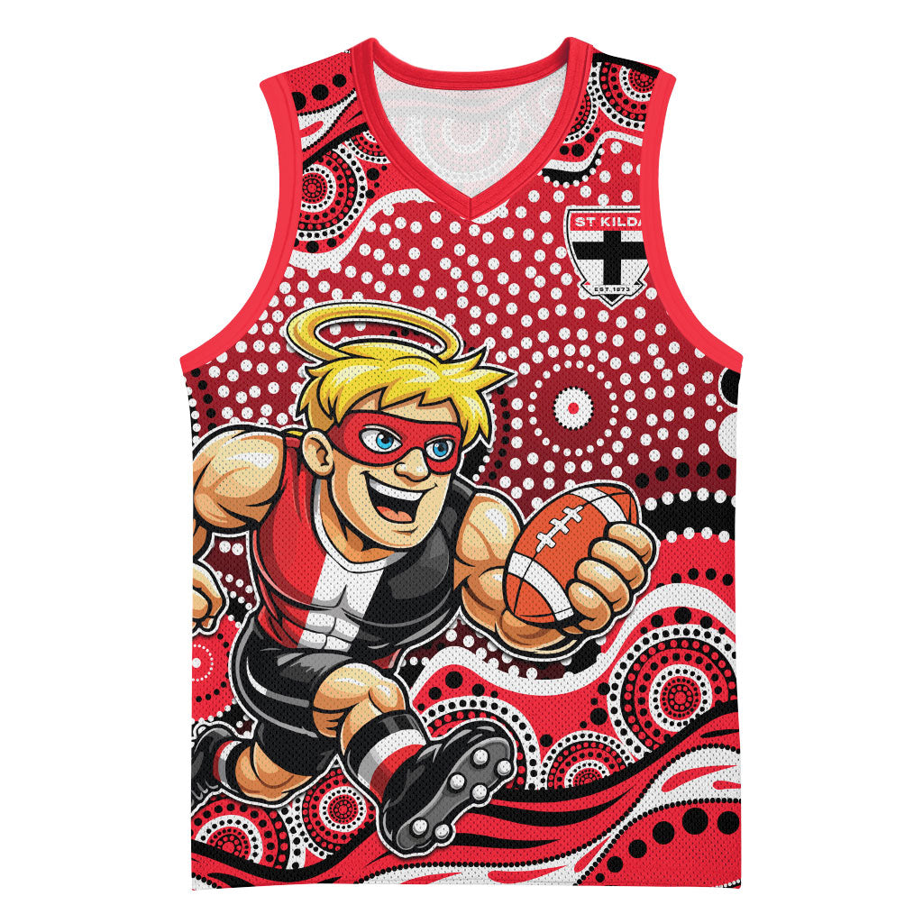 St Kilda Saints Basketball Jersey Aboriginal Dot Pattern - Football Mascot Heritage Pride