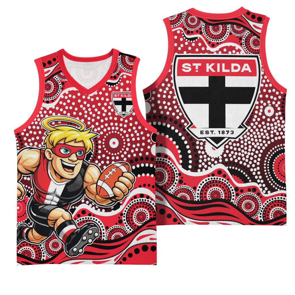 St Kilda Saints Basketball Jersey Aboriginal Dot Pattern - Football Mascot Heritage Pride
