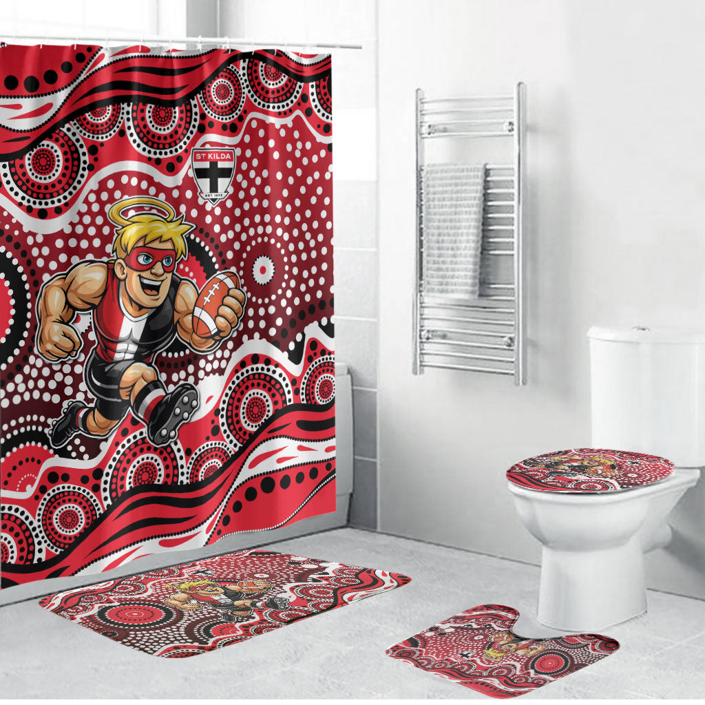 St Kilda Saints Bathroom Set Aboriginal Dot Pattern - Football Mascot Heritage Pride