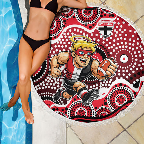 St Kilda Saints Beach Blanket Aboriginal Dot Pattern - Football Mascot Heritage Pride
