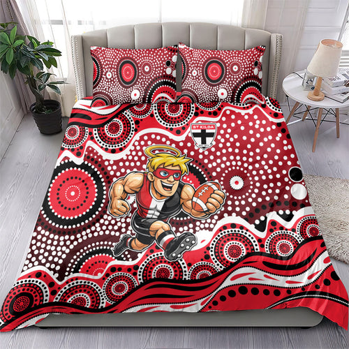 St Kilda Saints Bedding Set Aboriginal Dot Pattern - Football Mascot Heritage Pride