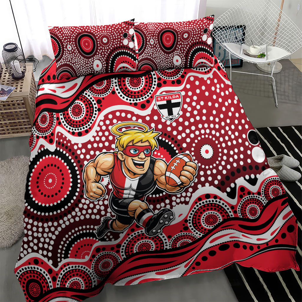 St Kilda Saints Bedding Set Aboriginal Dot Pattern - Football Mascot Heritage Pride