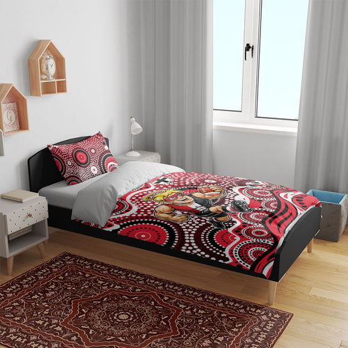 St Kilda Saints Bedding Set Aboriginal Dot Pattern - Football Mascot Heritage Pride