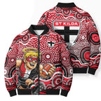 St Kilda Saints Bomber Puffer Jacket Aboriginal Dot Pattern - Football Mascot Heritage Pride