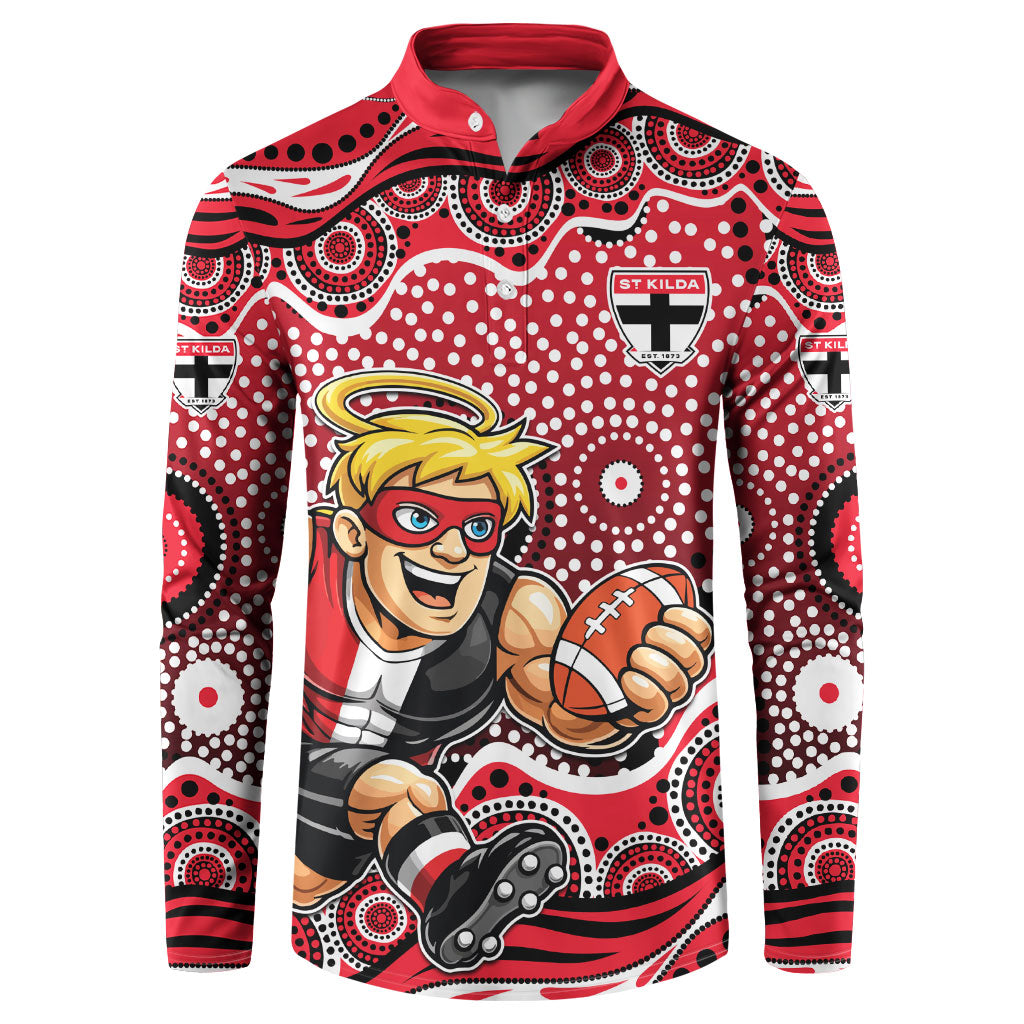 St Kilda Saints Button Sweatshirt Aboriginal Dot Pattern - Football Mascot Heritage Pride