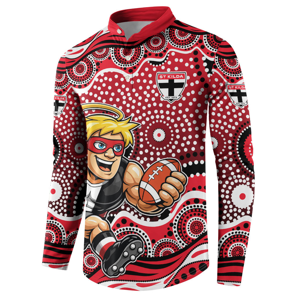 St Kilda Saints Button Sweatshirt Aboriginal Dot Pattern - Football Mascot Heritage Pride