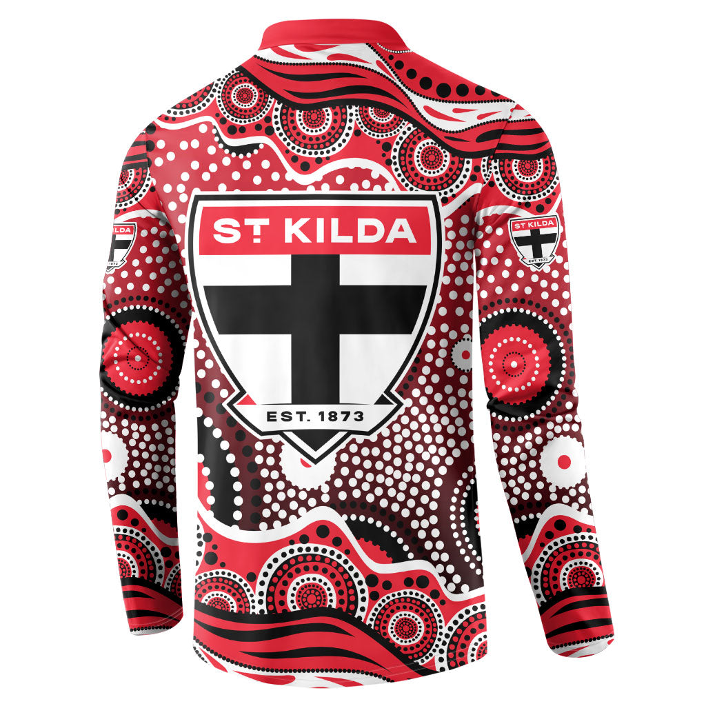 St Kilda Saints Button Sweatshirt Aboriginal Dot Pattern - Football Mascot Heritage Pride