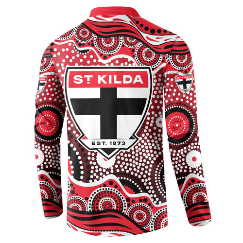 St Kilda Saints Button Sweatshirt Aboriginal Dot Pattern - Football Mascot Heritage Pride