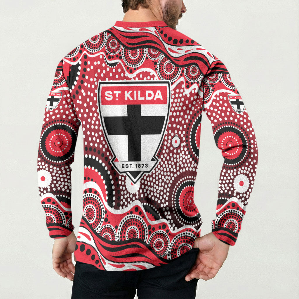 St Kilda Saints Button Sweatshirt Aboriginal Dot Pattern - Football Mascot Heritage Pride