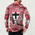 St Kilda Saints Button Sweatshirt Aboriginal Dot Pattern - Football Mascot Heritage Pride