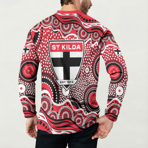 St Kilda Saints Button Sweatshirt Aboriginal Dot Pattern - Football Mascot Heritage Pride