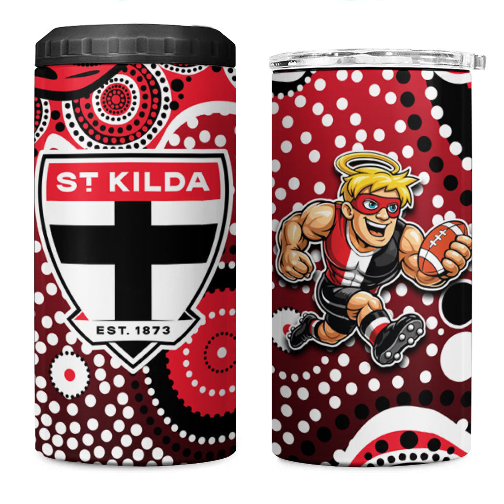St Kilda Saints 4 in 1 Can Cooler Tumbler Aboriginal Dot Pattern - Football Mascot Heritage Pride