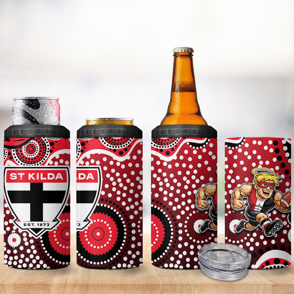 St Kilda Saints 4 in 1 Can Cooler Tumbler Aboriginal Dot Pattern - Football Mascot Heritage Pride