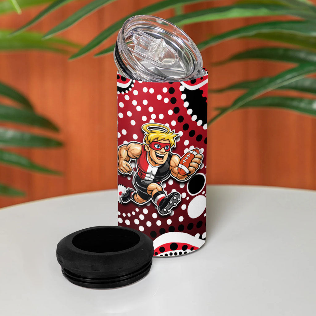 St Kilda Saints 4 in 1 Can Cooler Tumbler Aboriginal Dot Pattern - Football Mascot Heritage Pride