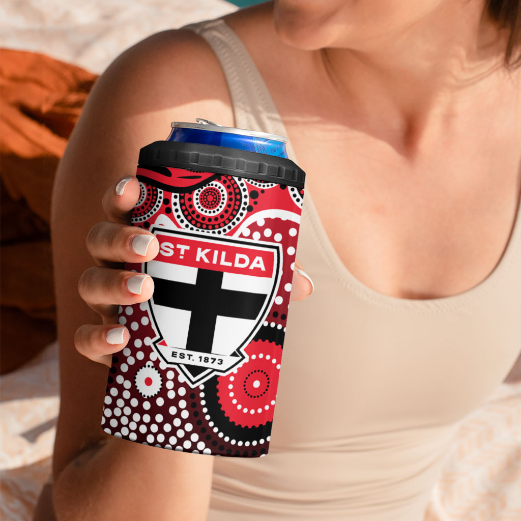 St Kilda Saints 4 in 1 Can Cooler Tumbler Aboriginal Dot Pattern - Football Mascot Heritage Pride