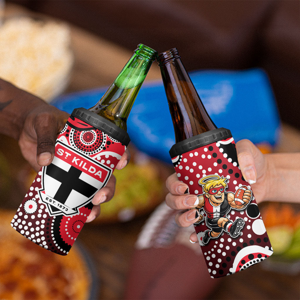 St Kilda Saints 4 in 1 Can Cooler Tumbler Aboriginal Dot Pattern - Football Mascot Heritage Pride