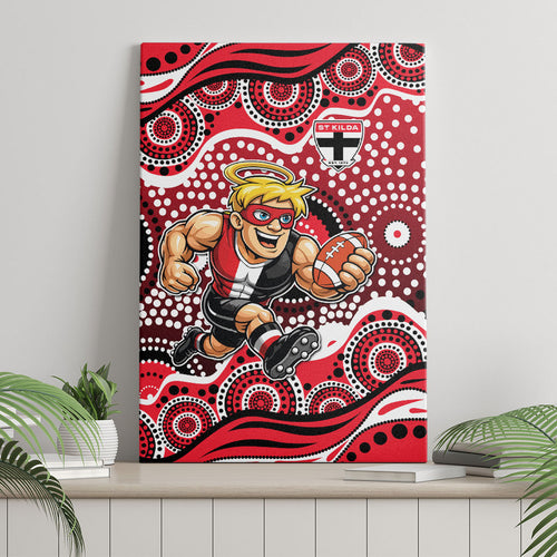 St Kilda Saints Canvas Wall Art Aboriginal Dot Pattern - Football Mascot Heritage Pride