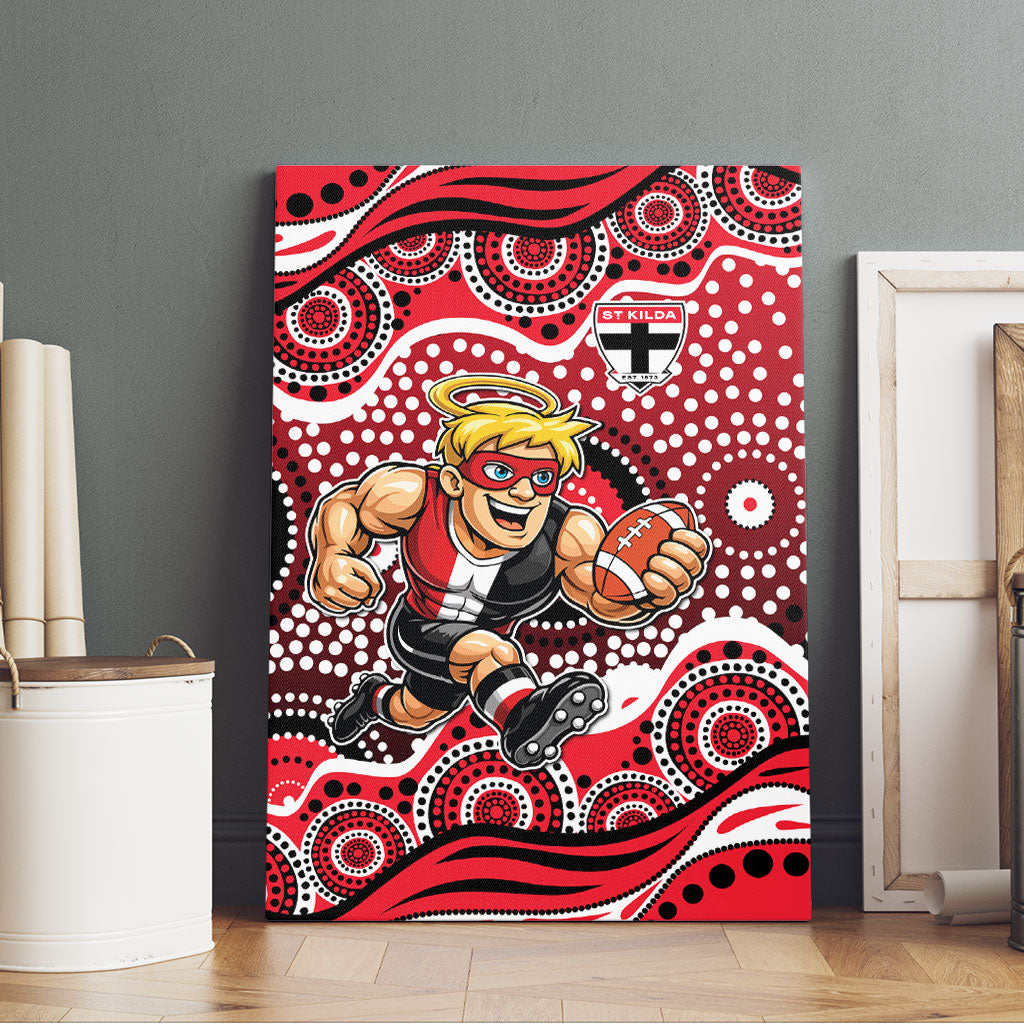 St Kilda Saints Canvas Wall Art Aboriginal Dot Pattern - Football Mascot Heritage Pride