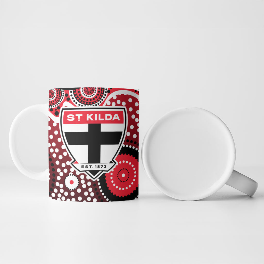 St Kilda Saints Ceramic Mug Aboriginal Dot Pattern - Football Mascot Heritage Pride